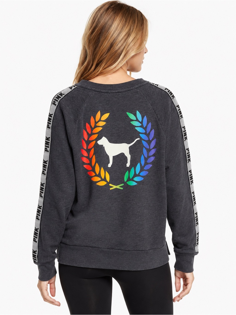 Victoria’s Secret PINK Gray Crewneck Sweatshirt M Rainbow Logo Y2K